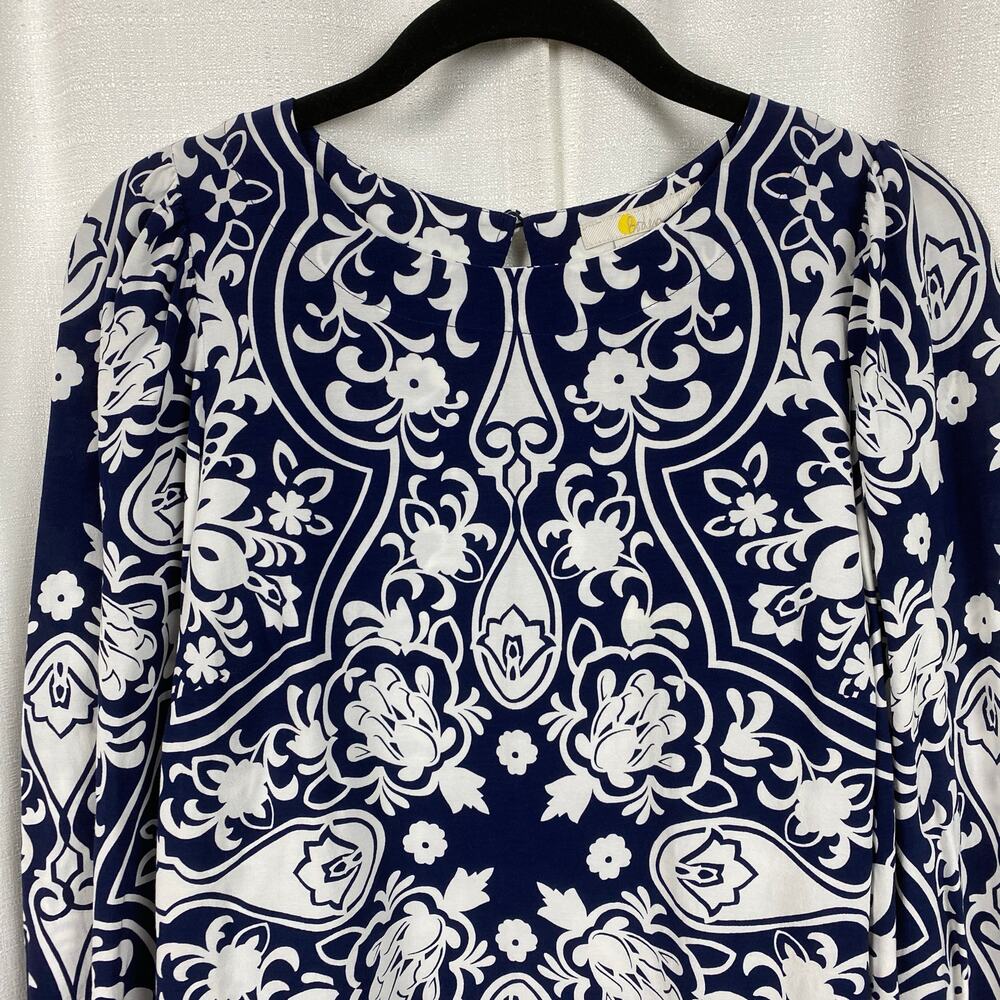 Boden Navy Blue Floral Paisley Long Sleeve Smocked Cuff Blouse Sz.6 NWT - Picture 6 of 16